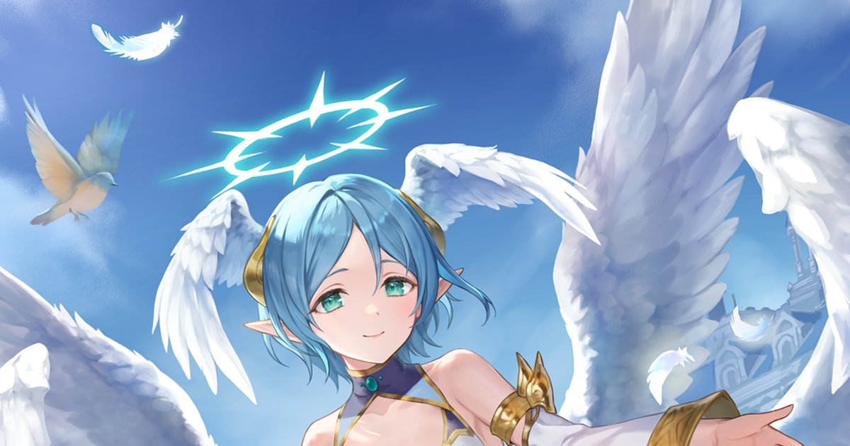 ame8desu's tweet card. 株式会社Cygames様のShadowverse: Worlds Beyondにて、『天の守護神・アイテール』カードスタイル版およびホーム背景のイラストを描かせていただきました。