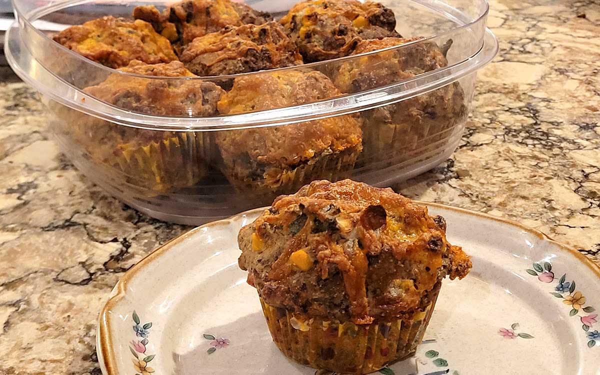 505Nomad's tweet card. These delicious muffins are a portable breakfast. The combination of chile, corn, sausage, and cheese will keep you full until lunch.