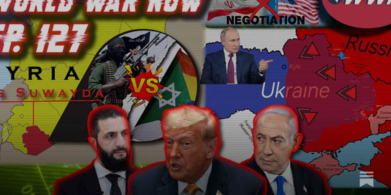 WorldWarNow_'s tweet card. Discussing the new war in Syria between Israel/Druze forces & Islamic tribes, Russia's huge advances across the front, Christians killed in Gaza, Trump/Epstein, Romanian hate speech laws, & MORE!