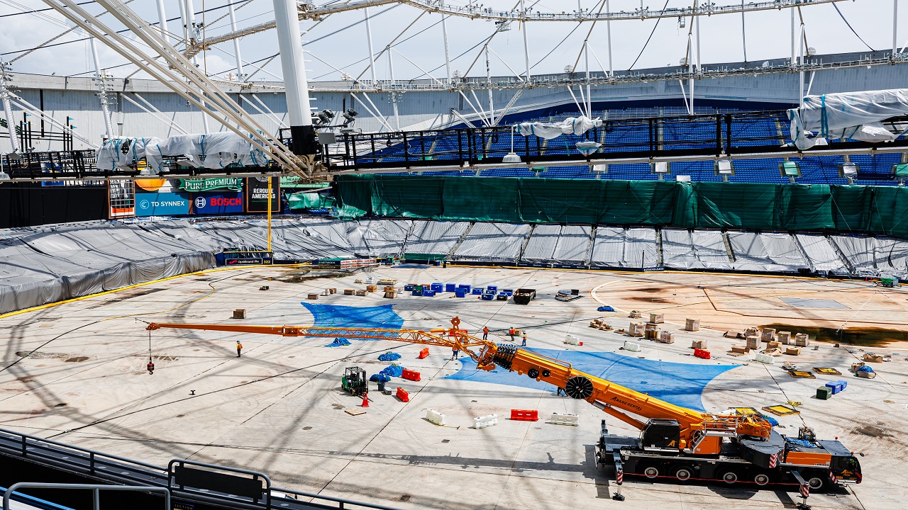 fieldofschemes's tweet card. Work is finally starting in earnest on repairing Tropicana Field's roof, with completion set for December, and field repairs to follow so the Tampa Bay Rays can move back in next April. At the same...