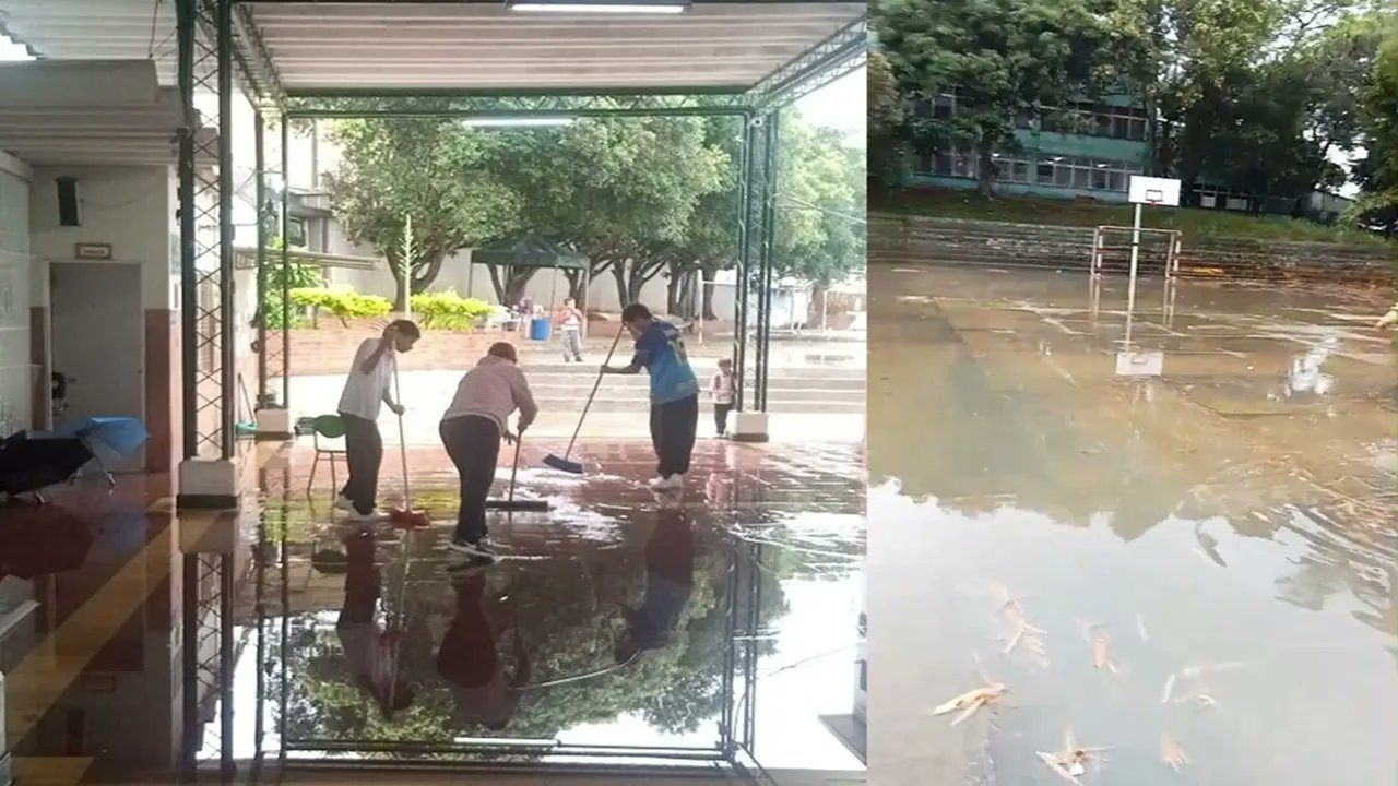 fecode's tweet card. En Bucaramanga y el área metropolitana el fuerte aguacero dejó caos vial por cuenta de inundaciones.