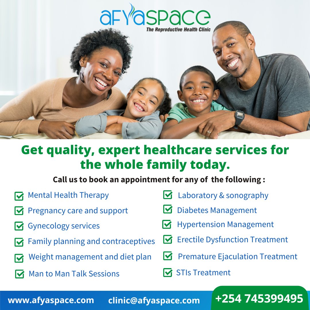 AfyaSpace's tweet card. We are a reproductive health clinic. Afyaspace focuses on proper nutrition, lifestyle wellness and general well-being for wholistic health outcomes.