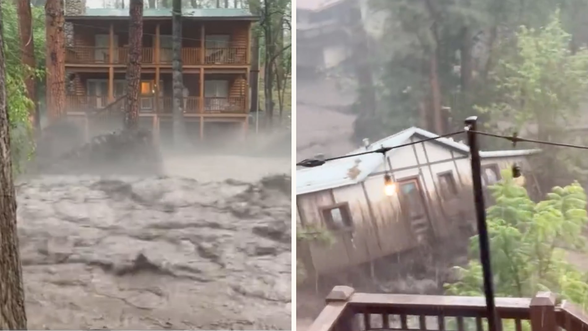 PinonPost's tweet card. Torrential monsoon rains are once again slamming the fire-ravaged mountain town of Ruidoso, triggering dangerous flash flooding