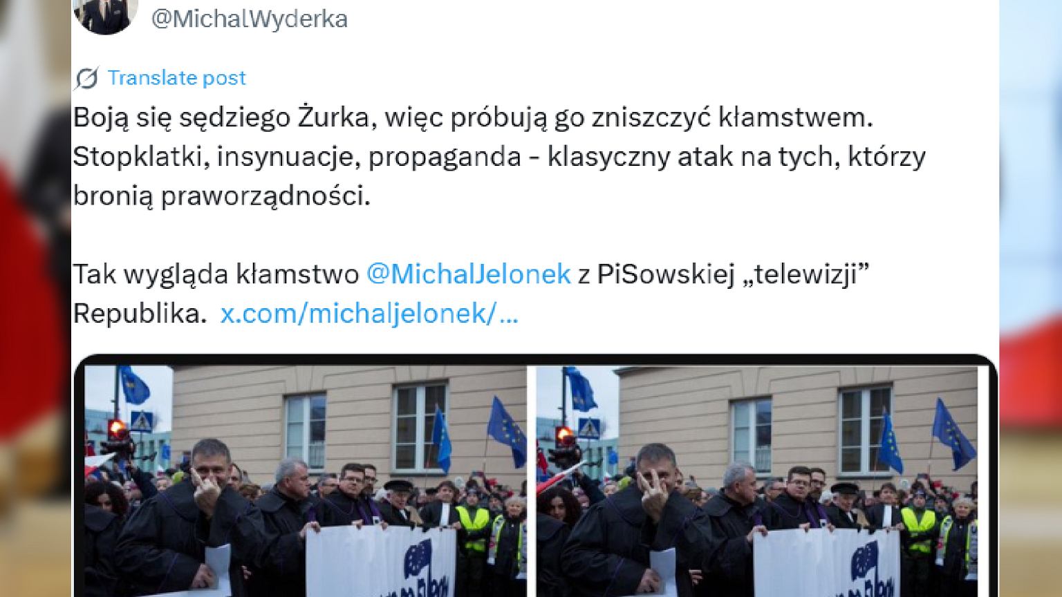 MichaRomanows14's tweet card. Posłanka PiS Olga Semeniuk-Patkowska udostępniła zdjęcie Waldemara Żurka. Fotografię, która miała być dowodem na to, że nowy minister sprawiedliwości wykonywał wulgarny gest, opublikował wcześniej...