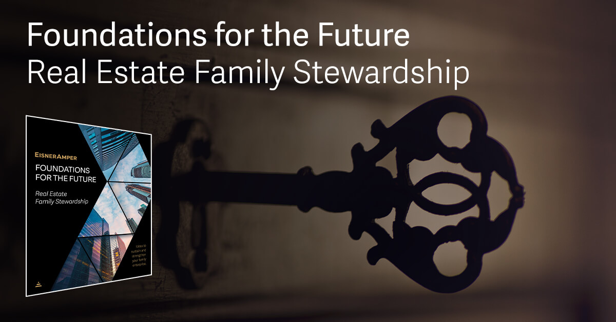 EisnerAmper's tweet card. Navigate the complexities of family-owned real estate businesses. Use EisnerAmper's decision hierarchy framework to align family goals, governance, and investment strategies for sustainable growth...