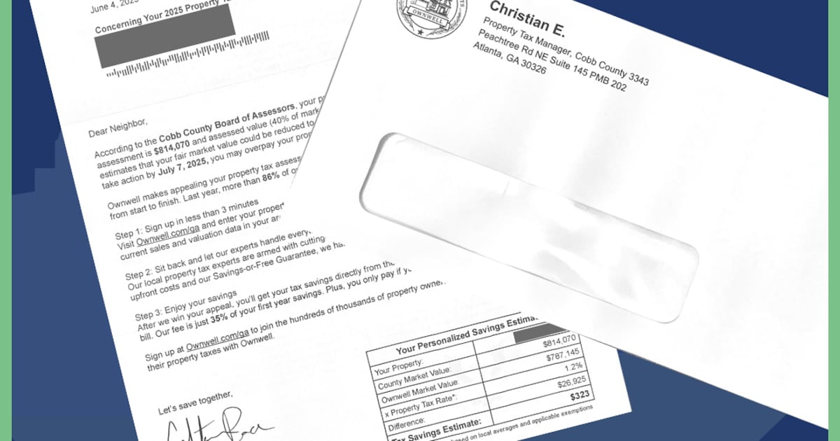 ajc's tweet card. In June, multiple mailers addressed “Dear Neighbor” started landing in mailboxes around Georgia, promising help for a fee with property taxes, filing for homestead exemptions and claiming excess...
