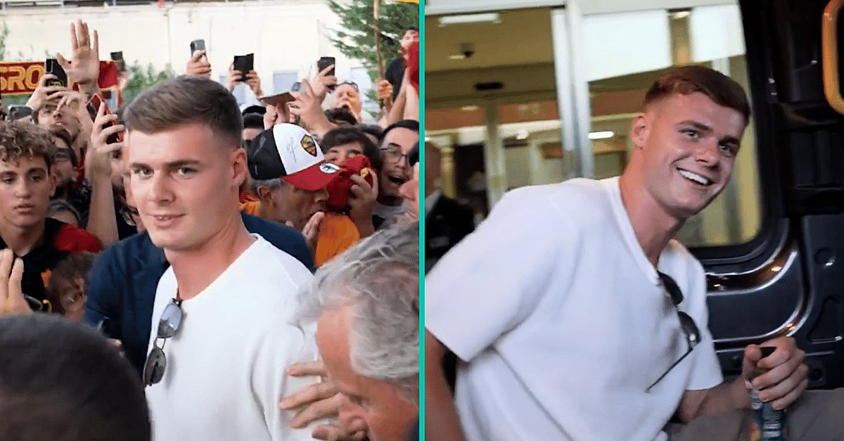 ballsdotie's tweet card. Behind the scenes footage shot by Roma showed that Evan Ferguson was taken aback by the welcome he received when landing in Italy.