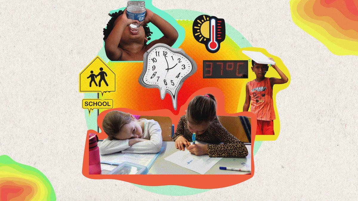 HarvardCenter's tweet card. What happens to a child's body when they sit in class during a heatwave and what does this mean for their long-term health?
