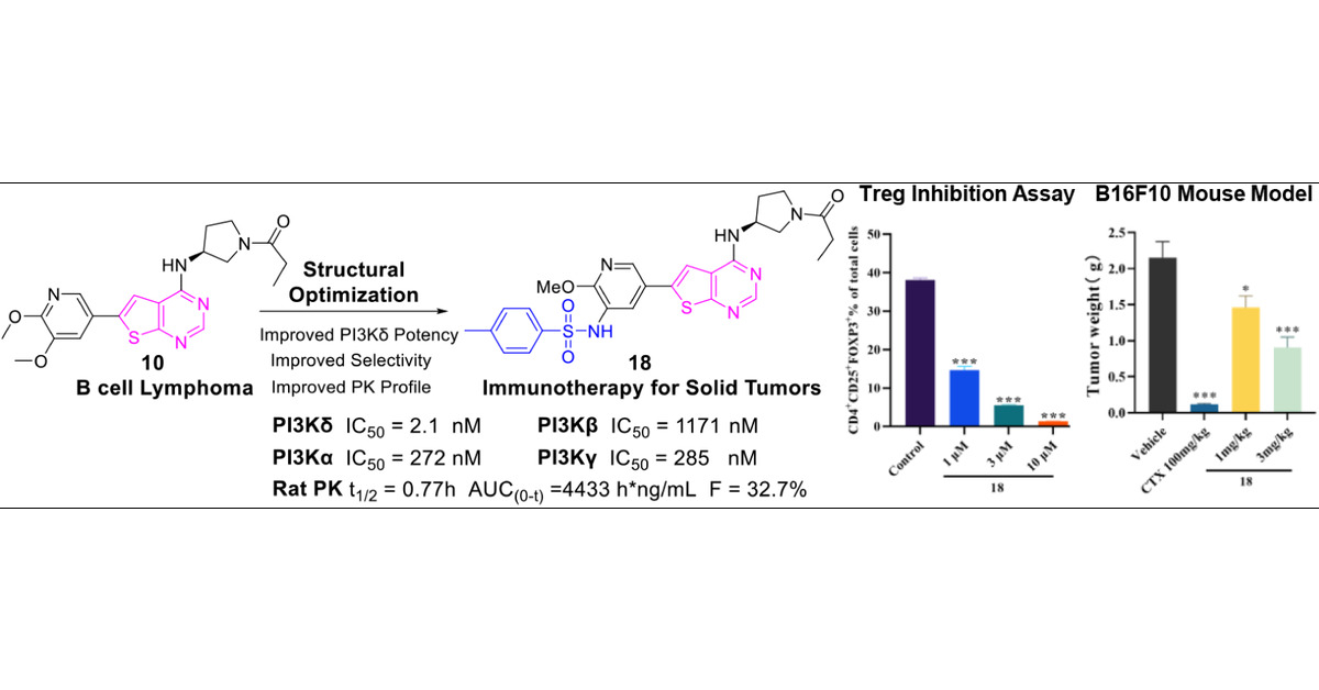 ChemicLang25's tweet card. Phosphoinositide 3-kinase δ (PI3Kδ) exerts a pivotal influence on tumor microenvironment, emphasizing its significance in cancer immunotherapy. Herein, a series of novel thienopyrimidine derivatives...