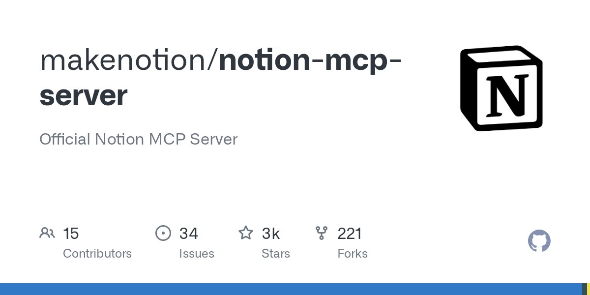 NotionAPI's tweet card. Official Notion MCP Server. Contribute to makenotion/notion-mcp-server development by creating an account on GitHub.