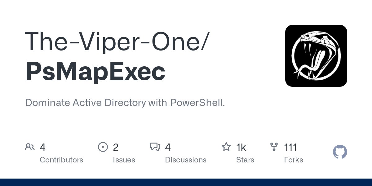 TheViperOne's tweet card. Dominate Active Directory with PowerShell. . Contribute to The-Viper-One/PsMapExec development by creating an account on GitHub.