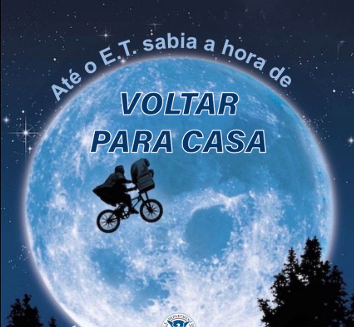 CBNoficial's tweet card. Texto publicado nas redes sociais afirma que 'se ocê está nos EUA ilegalmente, faça como o E.T.: é hora de ligar para casa'.