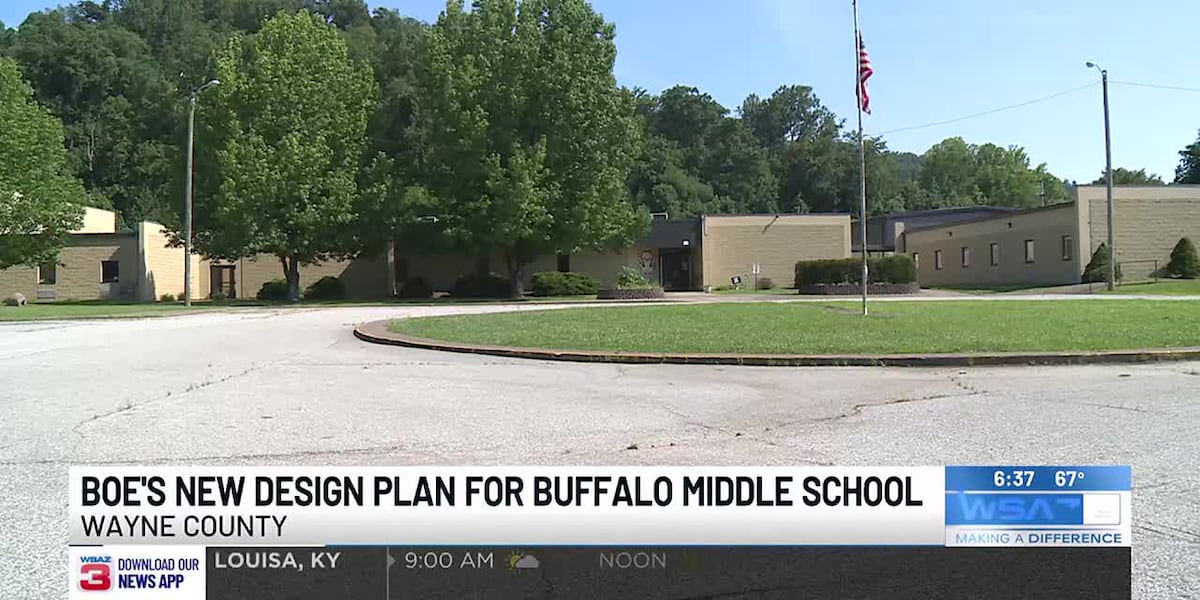WSAZnews's tweet card. Members of the board discussed the design plan for adding an extension on the side of the current Buffalo Middle School building.