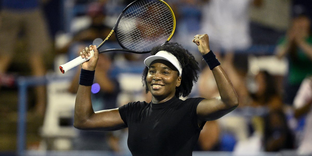 WSAZnews's tweet card. Venus Williams beat her 23-year-old opponent, Peyton Stearns, 6-3, 6-4 at the DC Open.