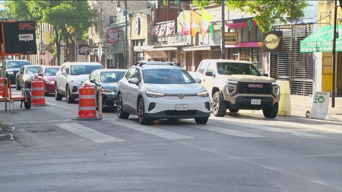 KVUE's tweet card. Austin officials are considering converting Sixth Street into a two-way road to improve safety and accessibility, sparking mixed reactions from locals.