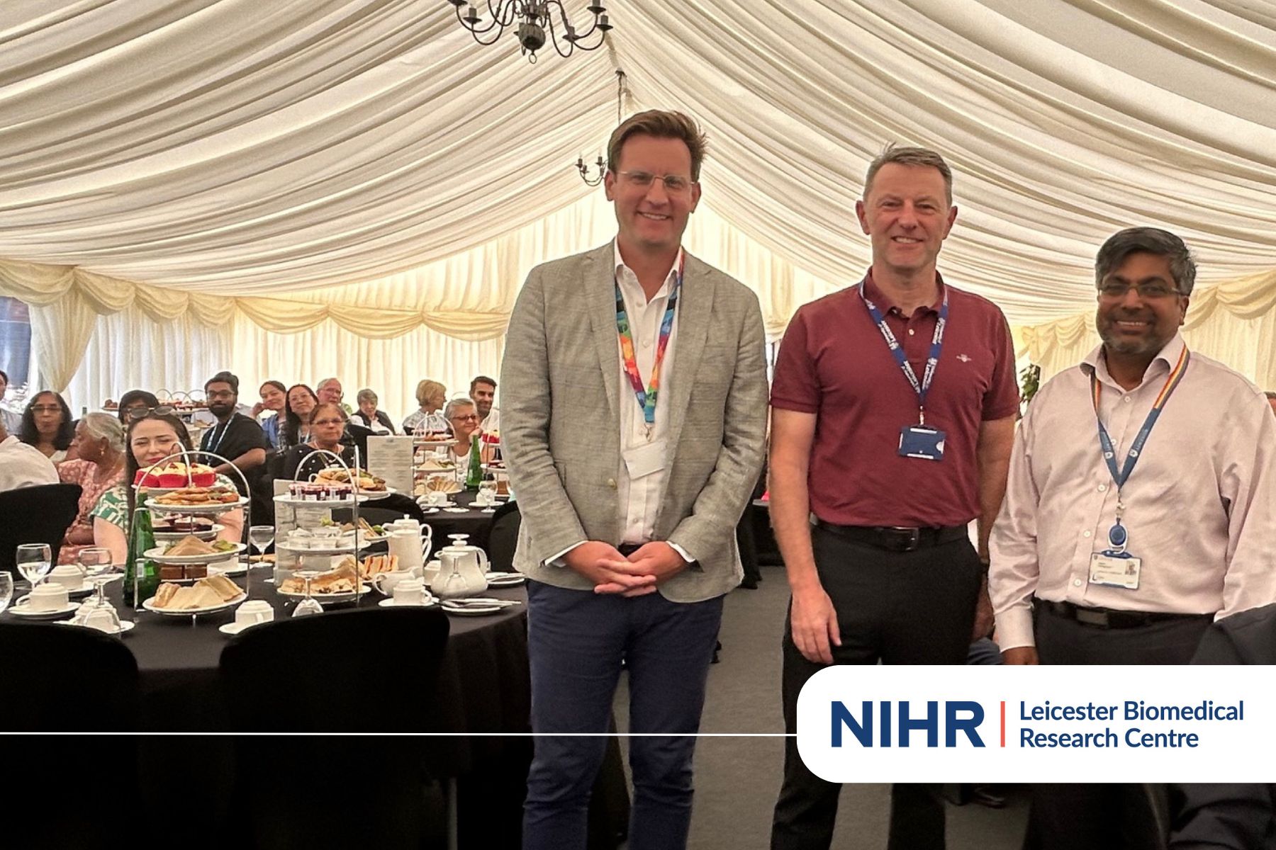 DrJMinhas's tweet card. Cardiovascular researchers welcomed around 40 participants to enjoy afternoon tea in the sunshine at Glenfield Hospital’s Secret Garden this week.