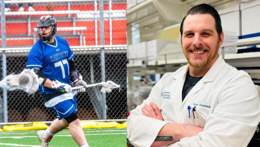 ResearchKY's tweet card. Ryan Shahidehpour was a boxer and lacrosse player at UK. Now he's a postdoctoral researcher at UK's Sanders-Brown Center on Aging.