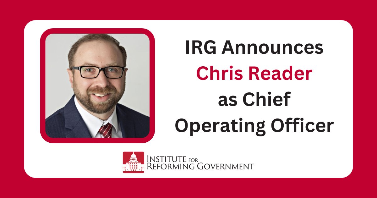 ReformingGovt's tweet card. THE NEWS The Institute for Reforming Government (IRG) has promoted Chris Reader to Chief Operating Officer. In this expanded role, Chris will manage the day-to-day operations of IRG, overseeing its...