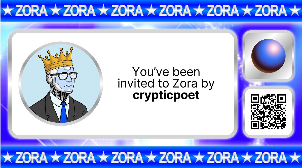1CrypticPoet's tweet card. You've been invited to Zora by crypticpoet