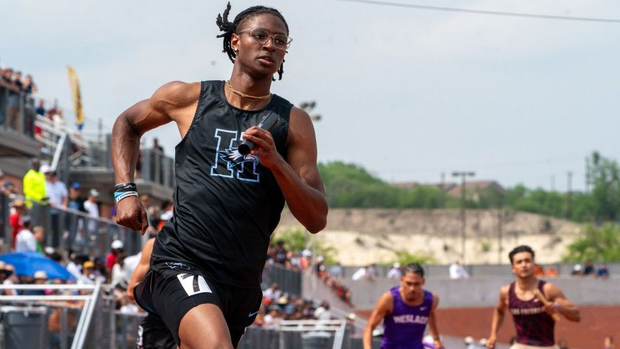 TTFCA's tweet card. San Antonio Harlan sprinter and UIL 6A two-time state champion wins the Gatorade Texas Boys T&F Player of the Year.