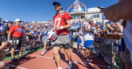 TheBuffaloNews's tweet card. The Buffalo Bills kicked off training camp at St. John Fisher University on Wednesday, July 23, 2025.