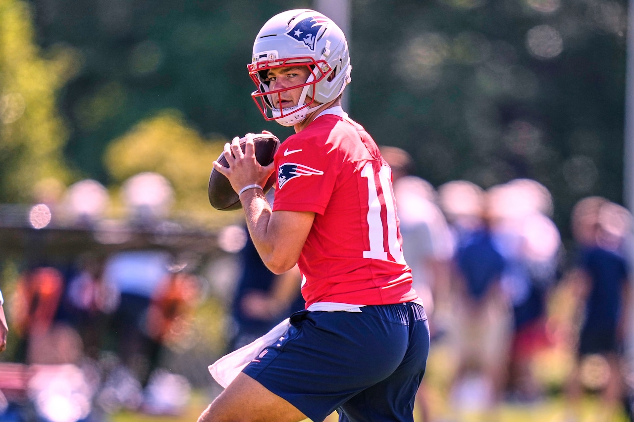 ByMarkDaniels's tweet card. Drake Maye wasted little time getting Stefon Diggs involved during the first day of Patriots training camp