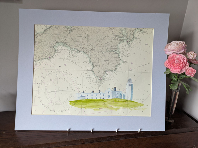 LincolnMapLady's tweet card. The Lizard Lighthouse on the coast of Cornwall. This painting shows one of 2 octagonal octagonal towers with cottages between. Built in 1751 by the landowner it was taken over by Trinity House in...