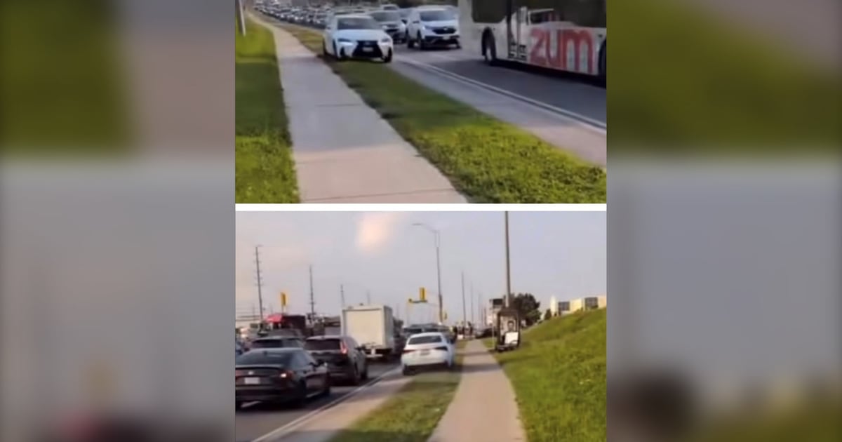 TruthCourse's tweet card. The man behind the wheel of a Lexus caught on video speeding along a Brampton sidewalk in an effort to bypass traffic has been charged.