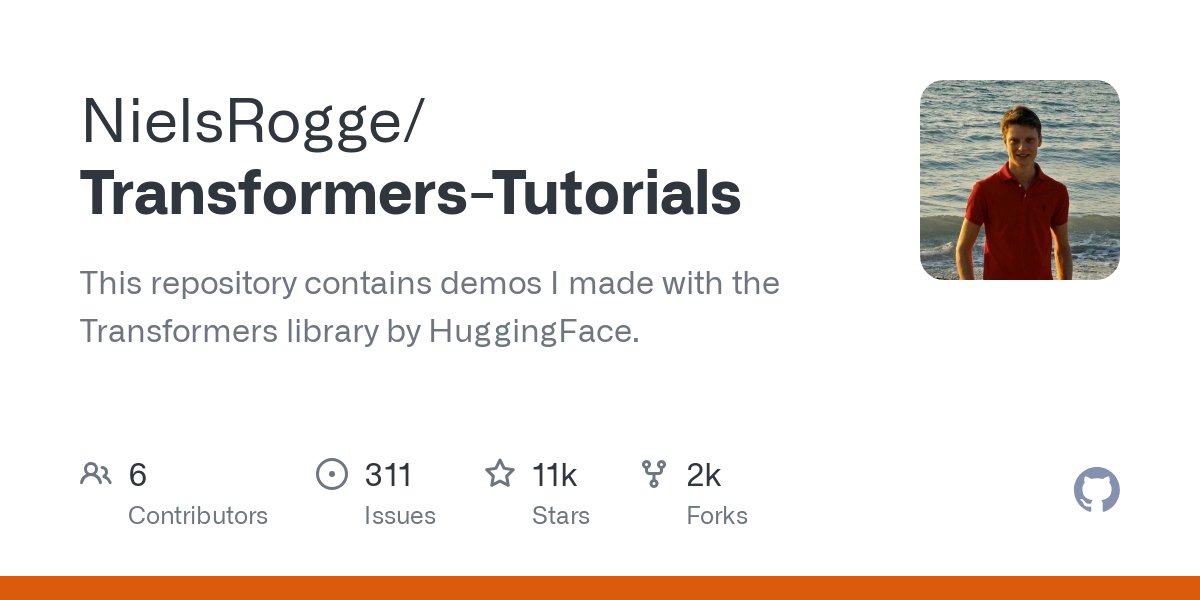 NielsRogge's tweet card. This repository contains demos I made with the Transformers library by HuggingFace. - NielsRogge/Transformers-Tutorials