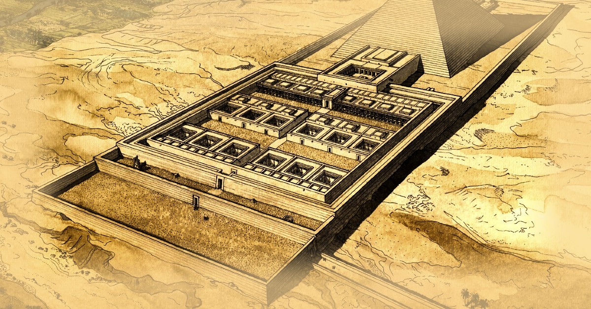 AncientHistX's tweet card. Artist Impression of Hawara Labyrinth
