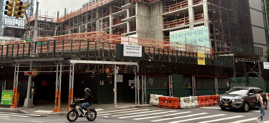 RalphOrtega's tweet card. Building permits are up 43% year-over-year as the new 485-x tax break takes effect. Most projects are capped at 99 units – just below the wage trigger in the new program.