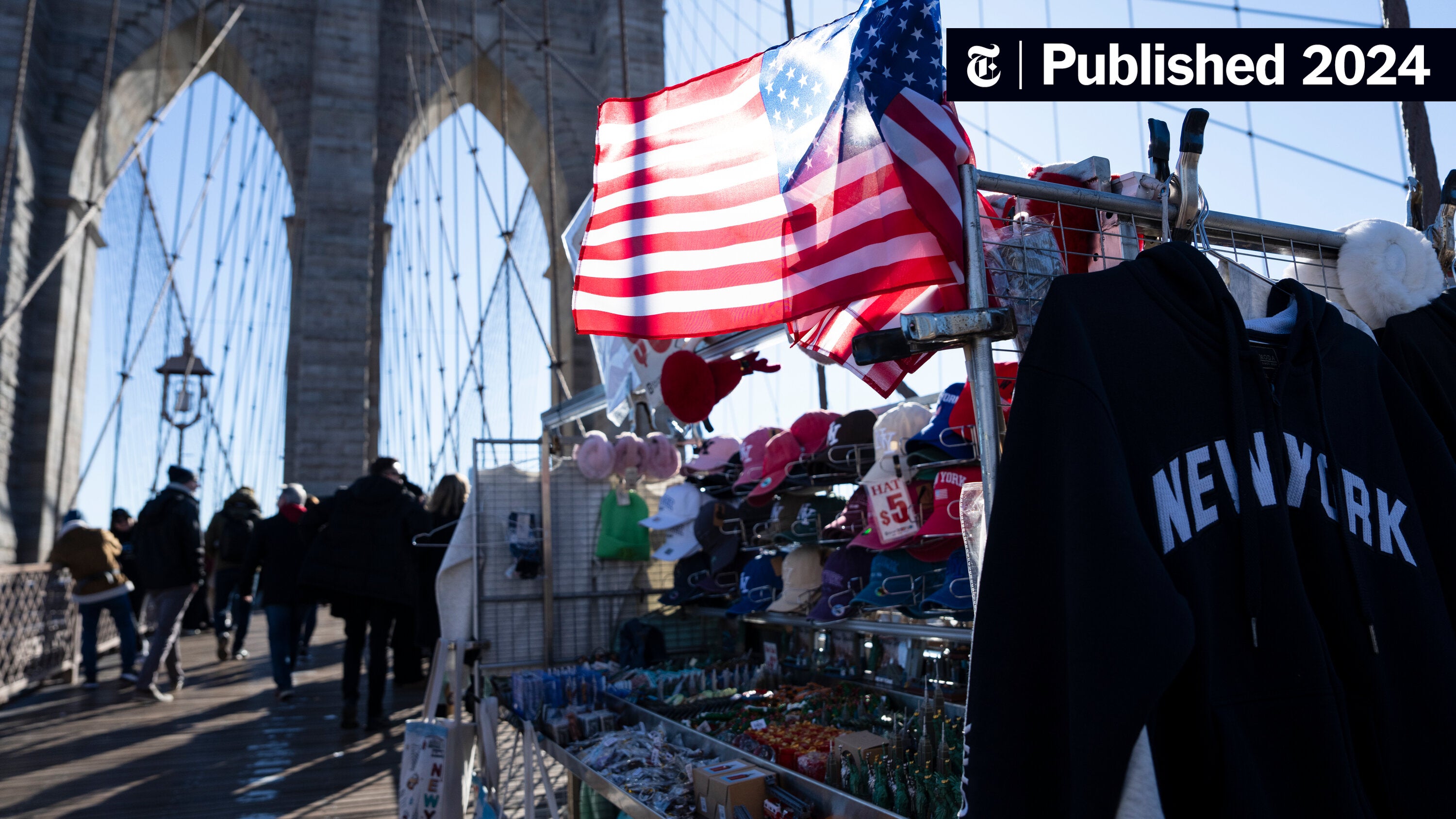 NYTMetro's tweet card. Illegal trinket vendors flooded the pedestrian walkway over the East River during the pandemic. The city has banned the stalls as of this week.