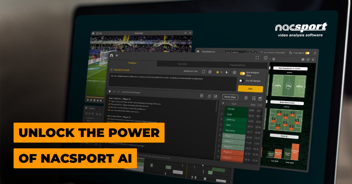 Nacsport's tweet card. Register now for Unlock The Power of Nacsport AI on crowdcast, scheduled to go live on July 15, 2025, 07:30 PM GMT+1.