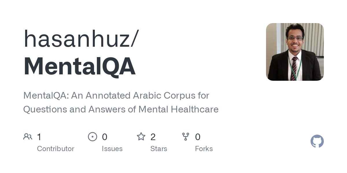 AshwagAlasmari's tweet card. MentalQA: An Annotated Arabic Corpus for Questions and Answers of Mental Healthcare - hasanhuz/MentalQA