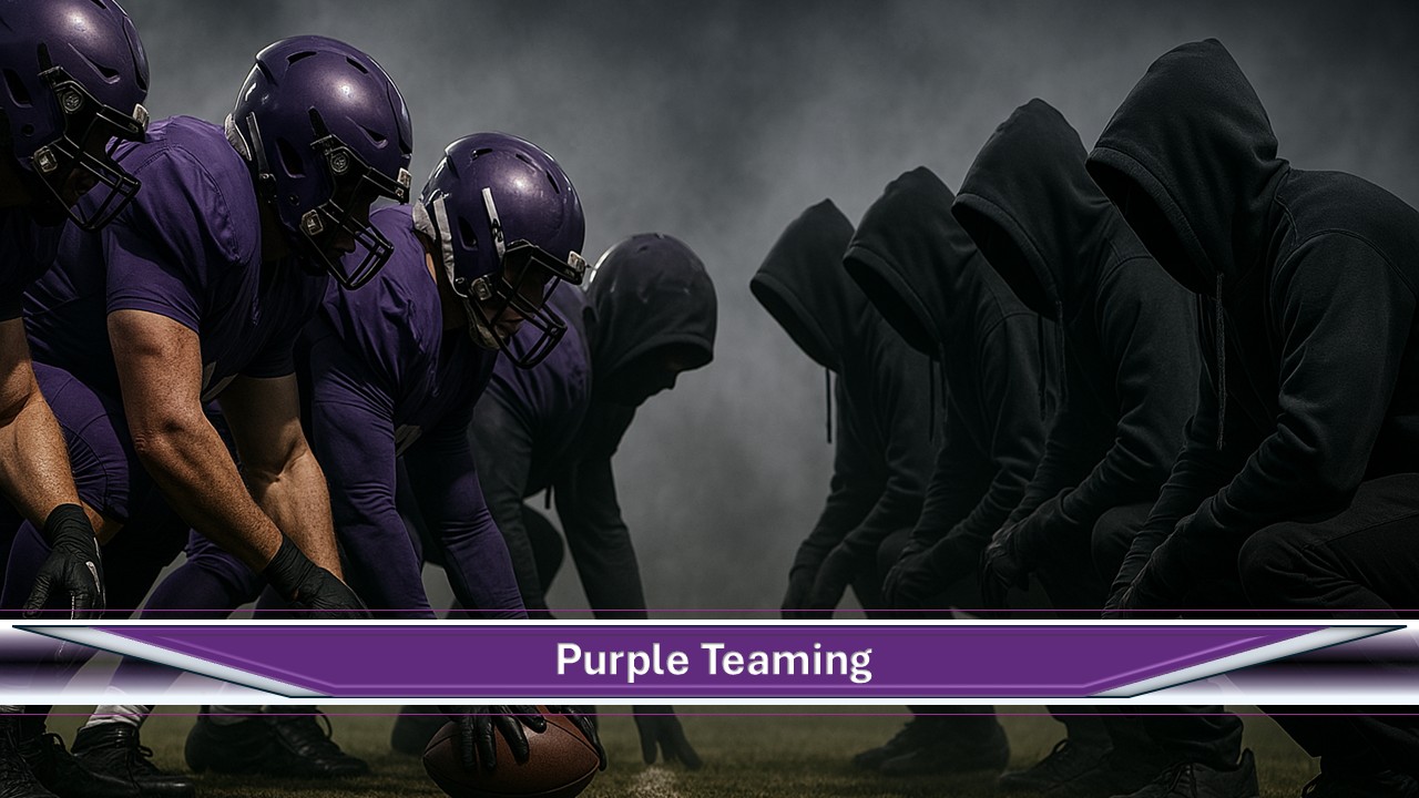 TheBlindHacker's tweet card. Blue team: got it. Red team: check. Purple Team? Joe "The Blind Hacker" Brinkley teaches building a resilient defense through collaboration.