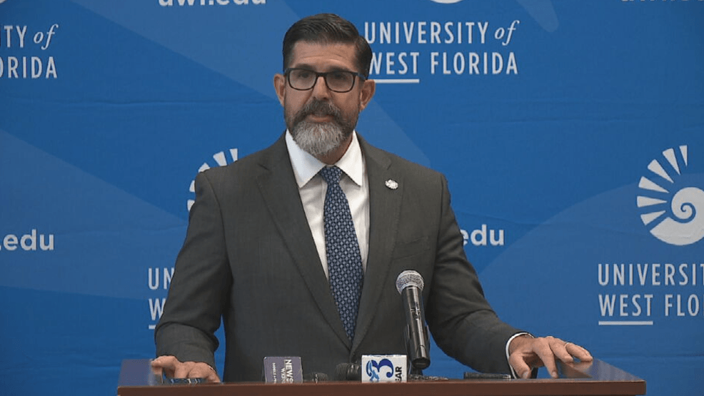 UWF's tweet card. PENSACOLA, Fla. -- The University of West florida introduced their new interim president todaydiaz spoke this morning on the importance of maximizing the univer