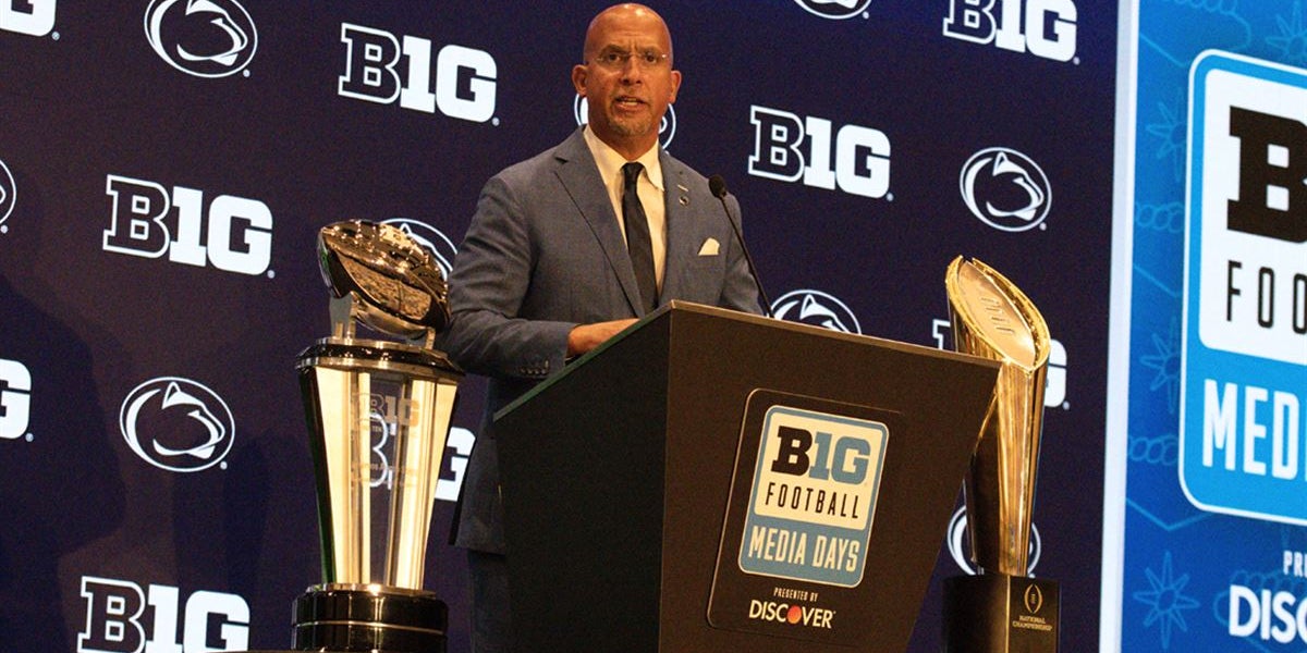 FightOnState's tweet card. Penn State football coach James Franklin hit the main podium Wednesday at Big Ten Media Days in Las Vegas. He is preparing to lead the Nittany Lions for a 12th season.