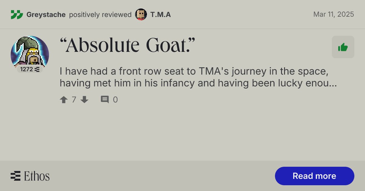 Greystache_1's tweet card. "Absolute Goat."