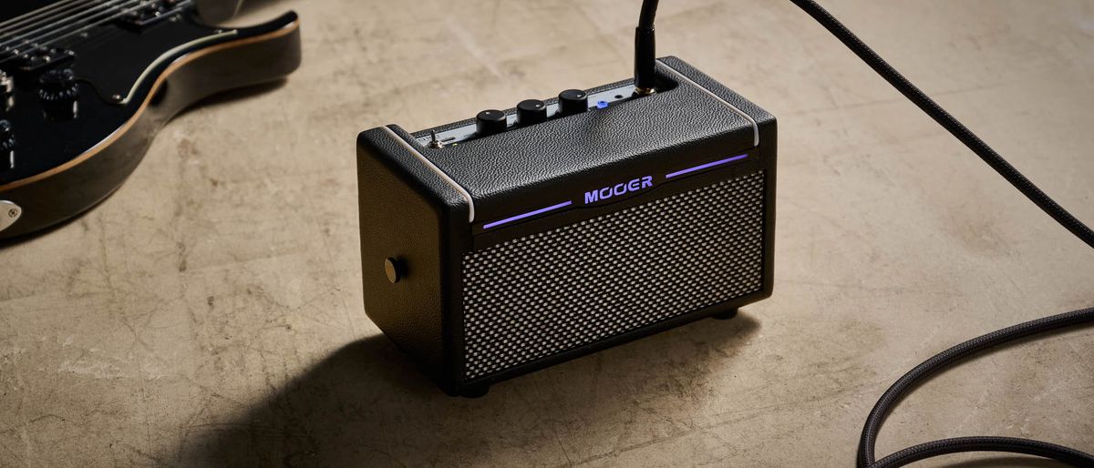 GuitarWorld's tweet card. A mini amp with 52 amp modes, 49 effects, tuner, drum machine and recording interface all in a compact, portable package