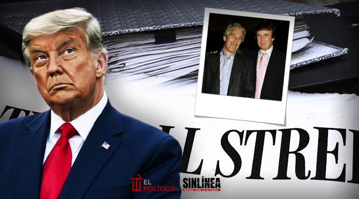 SinLinea_Mx's tweet card. Funcionarios informaron al WSJ que Trump fue notificado en mayo de que su nombre aparecía en los documentos del caso Epstein.