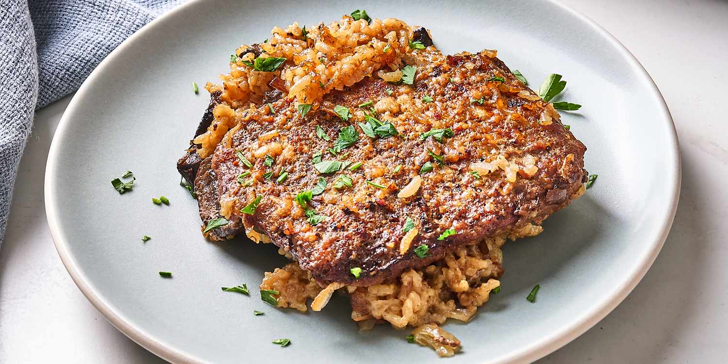 GoodsellMarvin's tweet card. This stick of butter steak and rice takes just minutes to put together. Cube steak bakes on a bed of buttery mushroom rice flavored with canned soup.