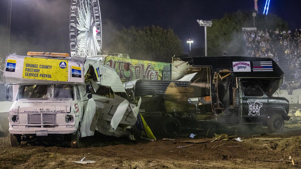 EricLicas's tweet card. Officials and chiefs will compete in a demolition derby at the O.C. Fair on July 30 and 31 that aims to raise $100,000 for Children's Hospital of Orange County.