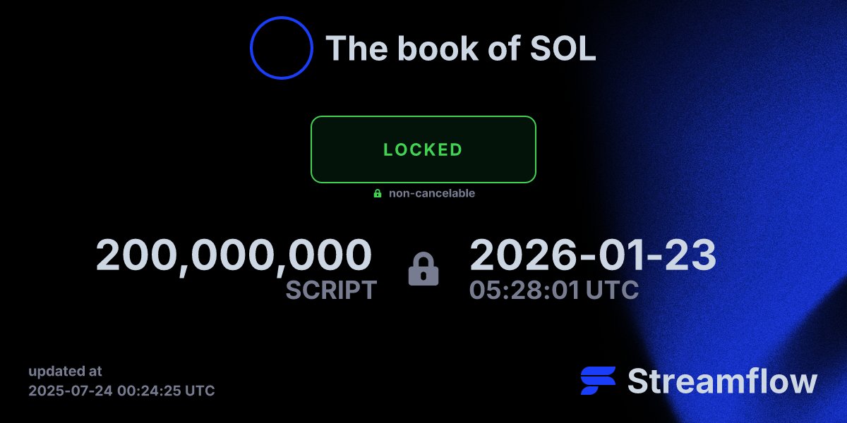 Scriptonsol_'s tweet card. Streamflow is the leading multi-chain asset streaming protocol specializing in token vesting, streaming payments and treasury management solutions.