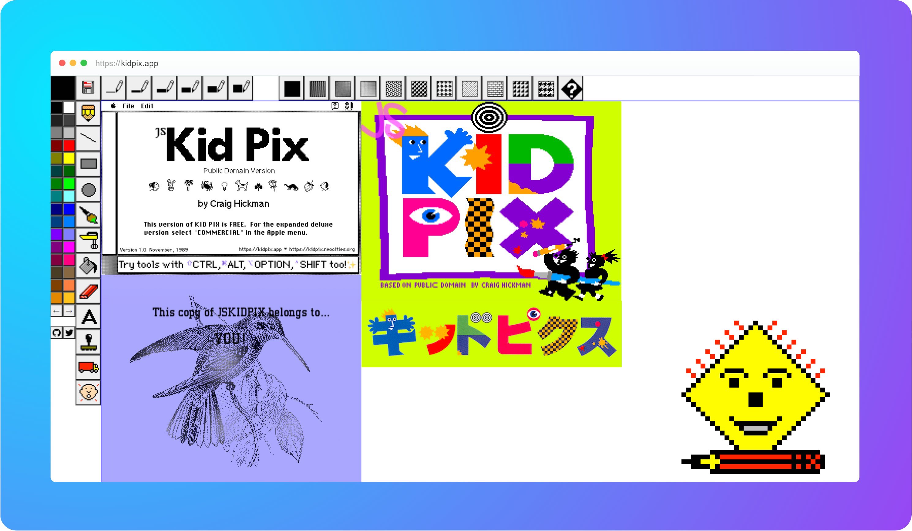 dailyphighter9's tweet card. JS KidPix for the web ✨