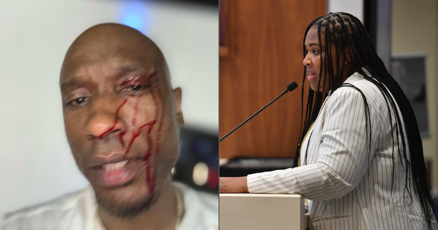 Laranicholson_'s tweet card. Video of the incident appears to show Courtney Scott striking Walter "Geno" McLaughlin in the face with a metal folding chair outside a Baton Rouge nightclub.