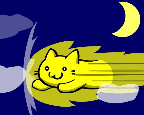 Chefskurt's tweet card. Speedycat is a yellow cat from a flash animated drawing. She is often paired with the tagline “Speedycat is speedy” and