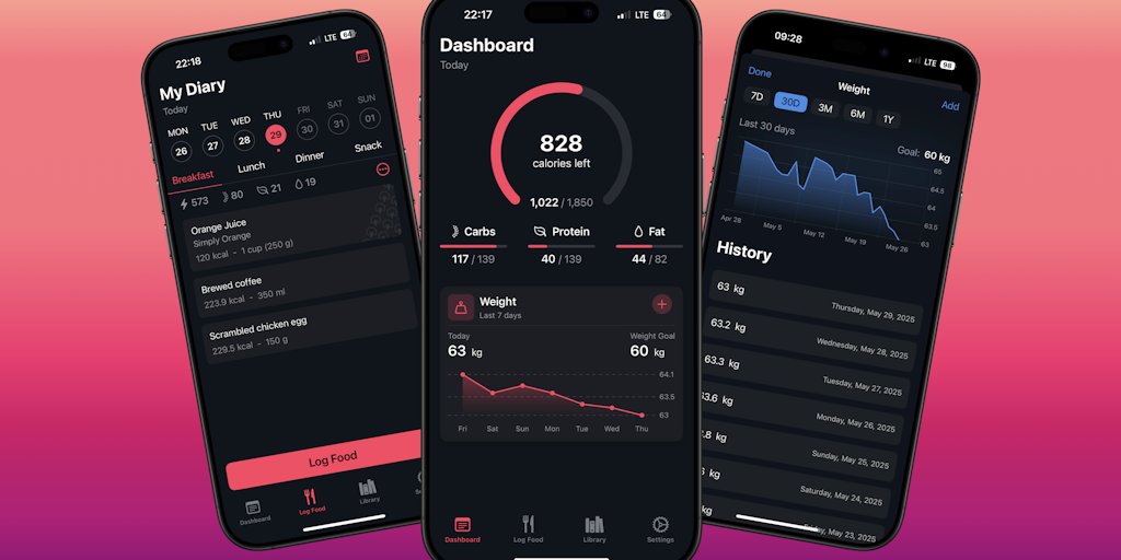 nunch_app's tweet card. Ready for a simpler way to log your meals? If you track calories and macros but want a clean, focused app - Nunch is for you! See your daily progress at a glance without clutter. Private by design:...
