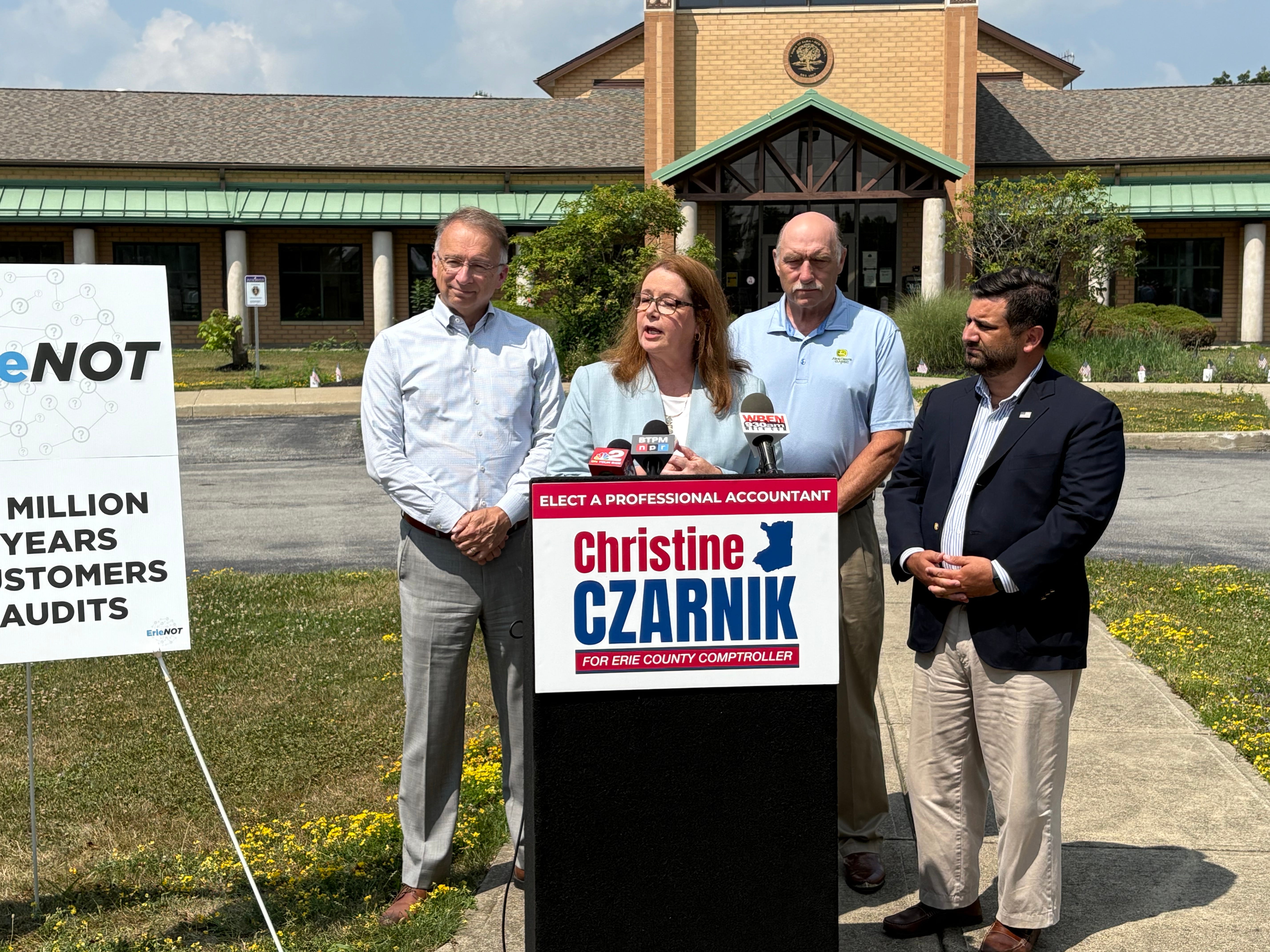 CzarnikForErie's tweet card. Christine Czarnik calls out Erie County Comptroller Kevin Hardwick for his lack of of oversight on ErieNet failure and Hardwicks reaction to what Czarnik said.