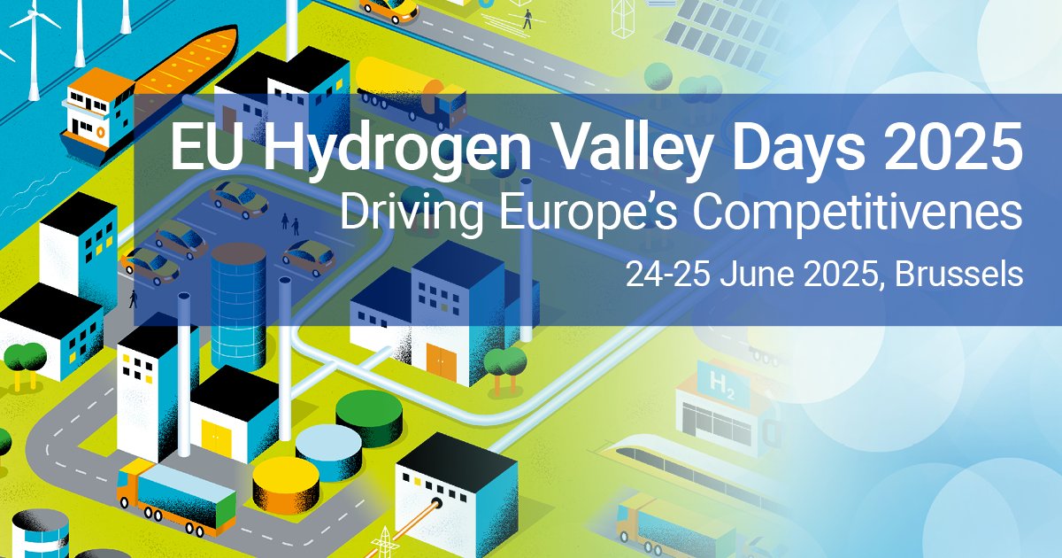 CleanHydrogenEU's tweet card. Hydrogen Valleys: Driving Europe’s Competitiveness' successfully took place on 24-25 June 2025 in Brussels, providing industry leaders with valuable insights into pioneering hydrogen projects and...