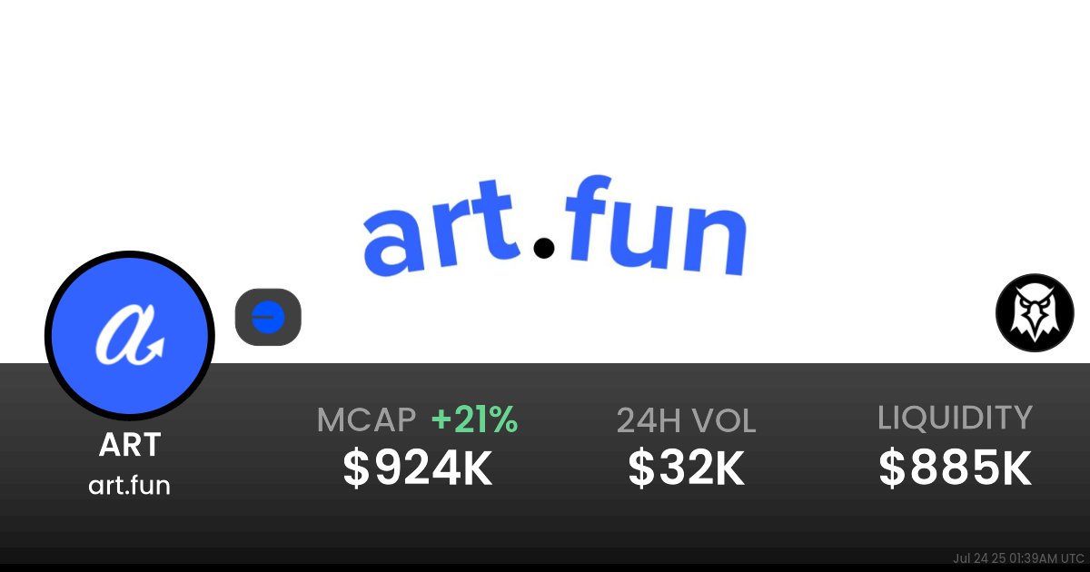 art_dotfun's tweet card. $0.0009247 art.fun (ART) realtime price charts, trading history and info - ART / ZORA on Base / Uniswap